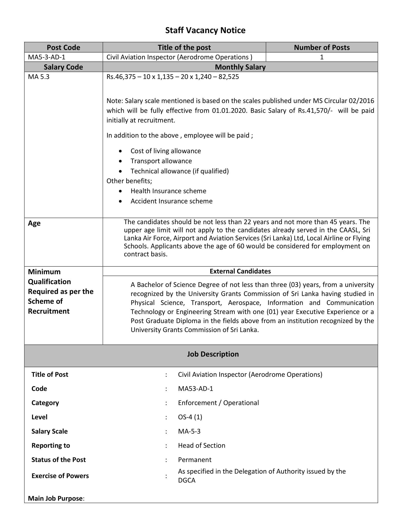 Civil Aviation Inspector (Aircraft Flight Operations, Aerodrome Operations) - Civil Aviation Authority